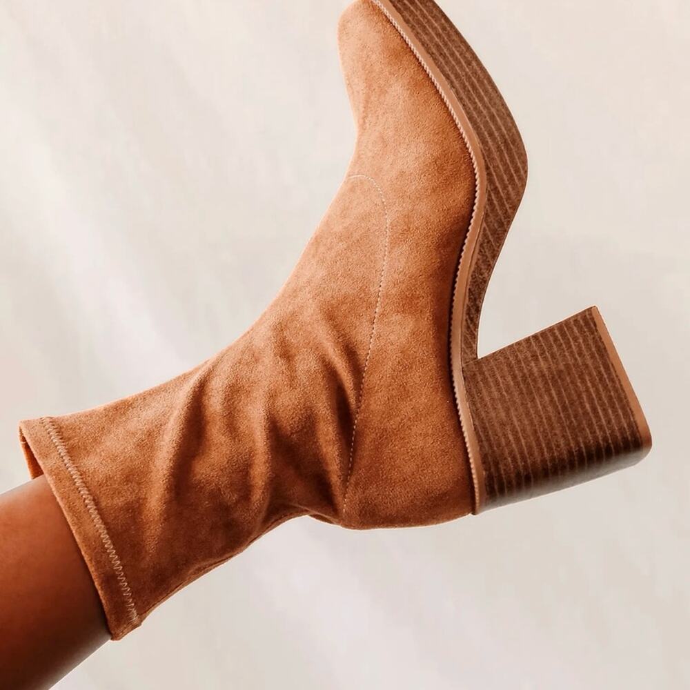 Lulus Hughez Brown Faux Suede Platform Mid Calf Boot Women’s Size 8 Chunky Heel - Picture 11 of 11